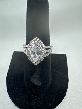 Stauer sterling silver ring with Mirador marquis stone.